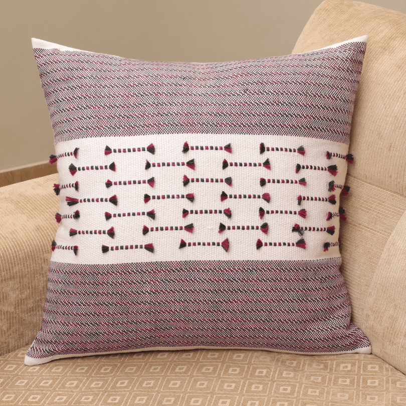 Hand-woven Maroon Dobby Buti Dec Pillow Cover (20"x20")